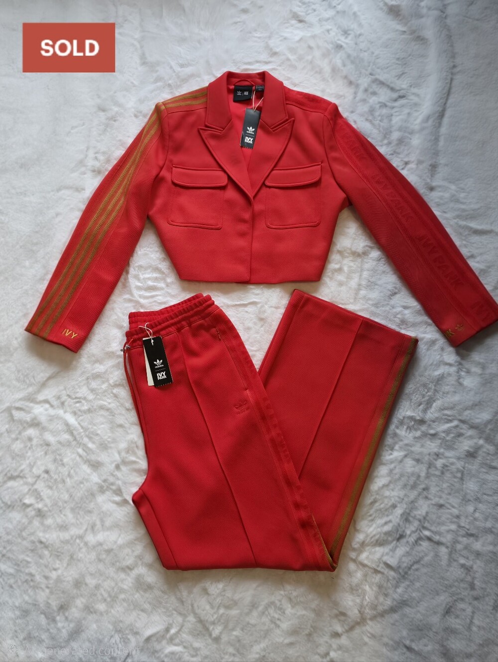 NWT Adidas x Ivy Park Crop Suit Jacket & 3-Stripes Suit Pants | Real Coral/Mesa